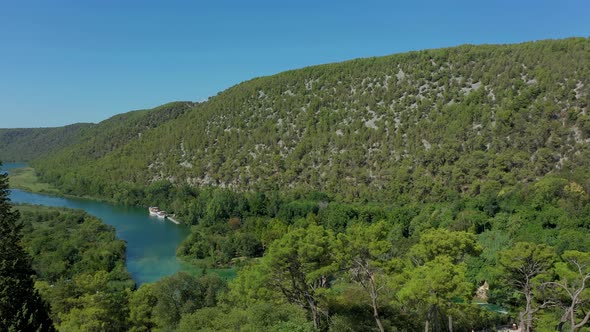 Aerial drone view over Croatian waterfalls