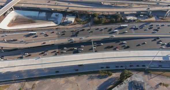 Aerial of cars on 59 South freeway in Houston, Texas