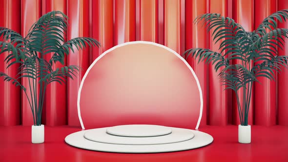 Abstract Pedestal With Plants Red Background
