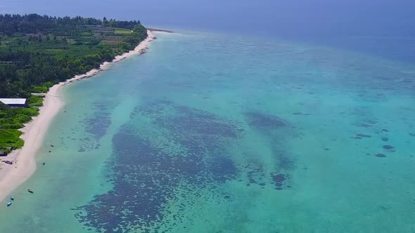 Drone aerial panorama of tropical lagoon beach by lagoon and sand background