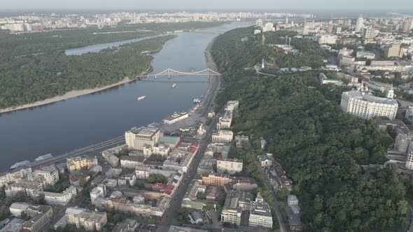 Aerial View of Kyiv, Ukraine. Slow Motion, Flat, Gray