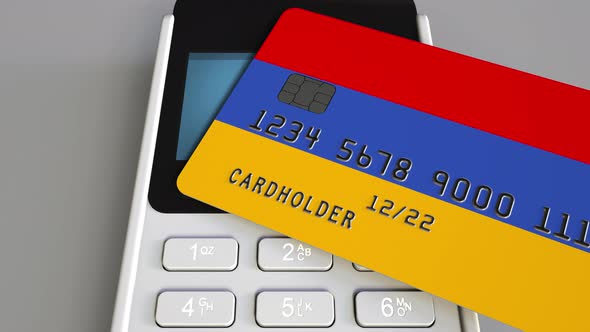 Bank Card with Flag of Armenia and POS Terminal alt