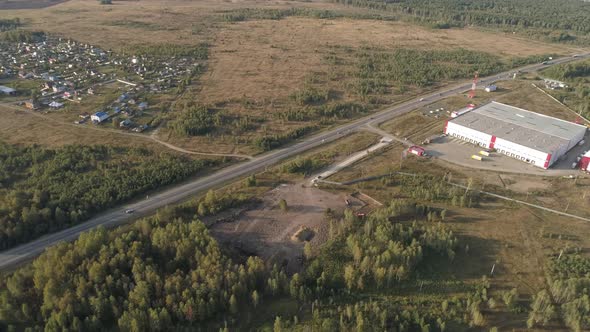 Aerial view of Logistics center and construction site next to the highway 05