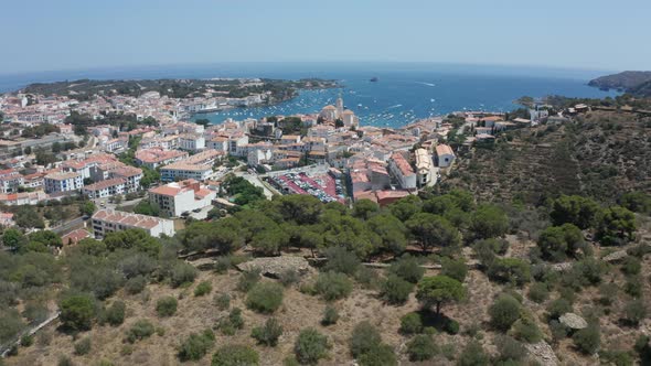 Drone Flight From Cadaques Over Mountain Hills