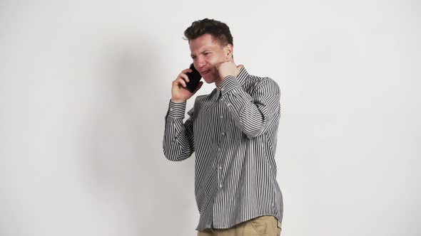 Young White Guy Shirt Talking Phone