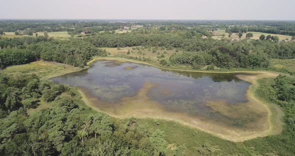 Aerial view of partly dried out lake, Buurserzand.