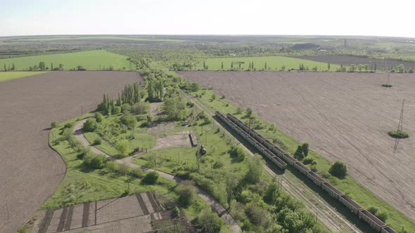 Railway in the Field. Parking of Empty Freight Cars