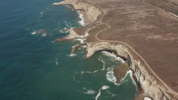 Aerial view of ocean at Shark Fin Cove on High way 1 in Northern California