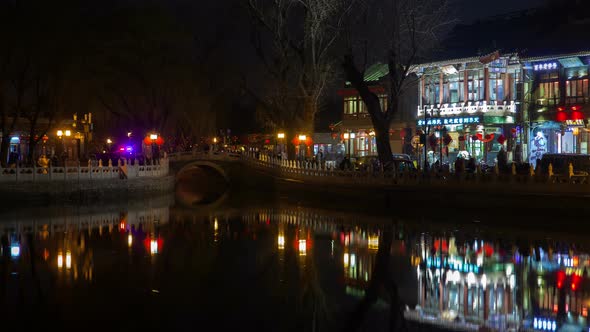 Beijing Old City with Chinese Restaurants By River Timelapse