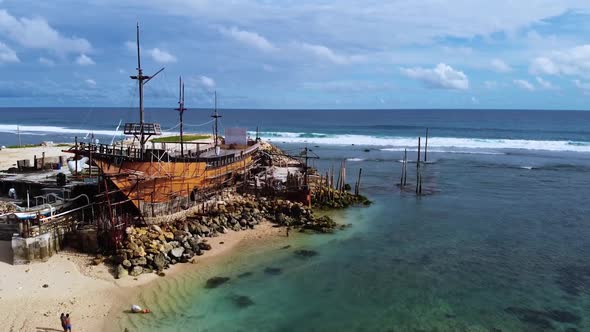 FULLHD Bali Abandoned Boat on the Beach Aerial