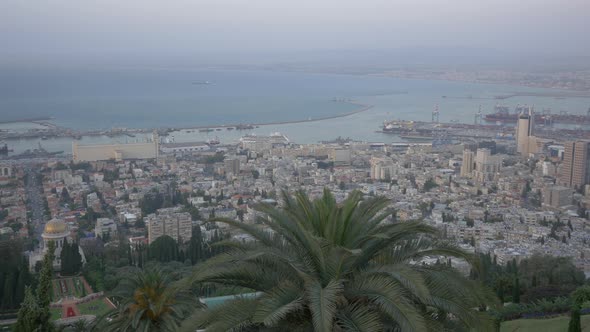 Pan right view of Haifa 