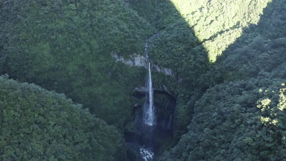 Aerial view of Cascade de La Grande Ravine, Reunion.