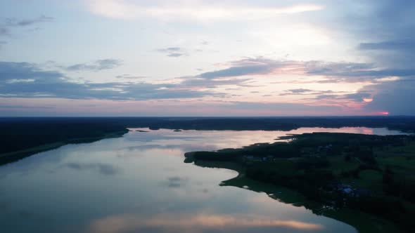 Lake Aerial After The Sunset