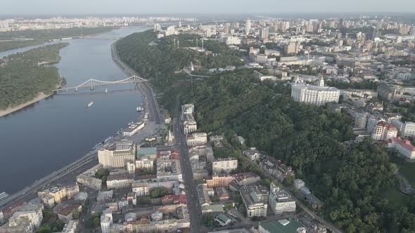 Aerial View of Kyiv, Ukraine. Slow Motion, Flat, Gray