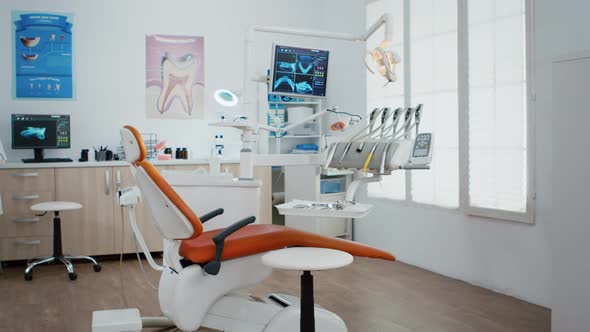 Interior of Dentist Stomatology Orthodontic Office with Teeth Radiography on Monitor