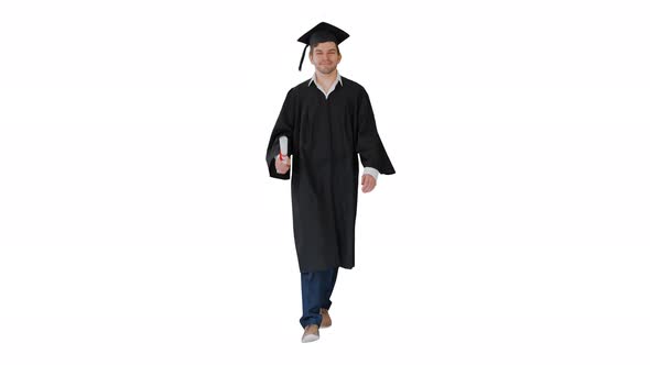 Man Walking To the Graduation Ceremony on White Background