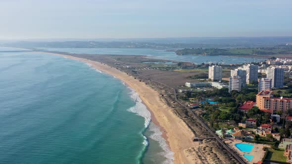 Aerial View of Portuguese Beaches in Alvor for Tourists Who are Relaxing on Vacation