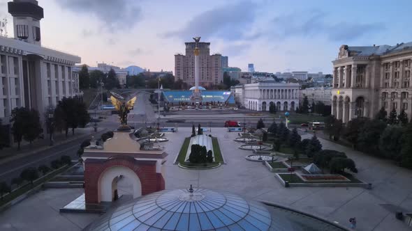 Independence Square in the Morning. Kyiv, Ukraine. Aerial View