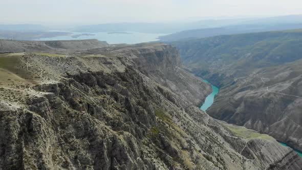 Aerial View of Sulak Canyon Which is One of the Deepest Canyons in the World