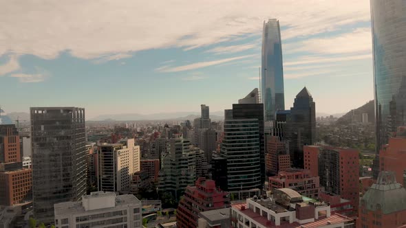 Aerial Panorama next to tall buildings flying above the city-4K