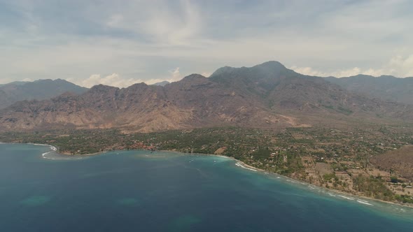 Tropical Landscape With, Mountains, Beach