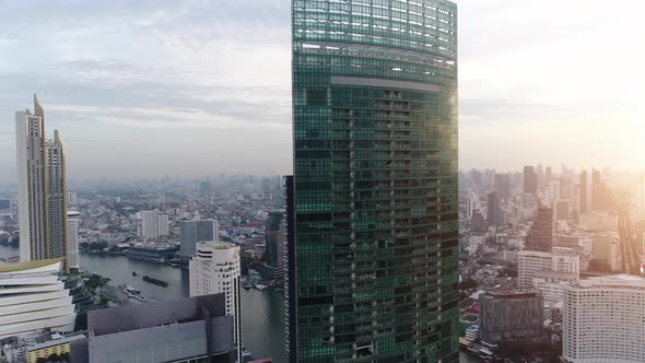 4k Aerial city view of Bangkok downtown, Flying over Bangkok, Thailand.