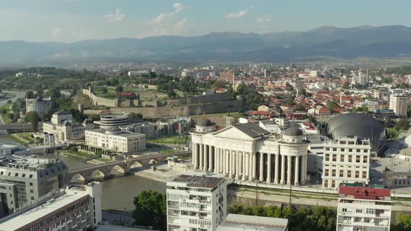 Drone Video of the Parliament Building Standing on the River