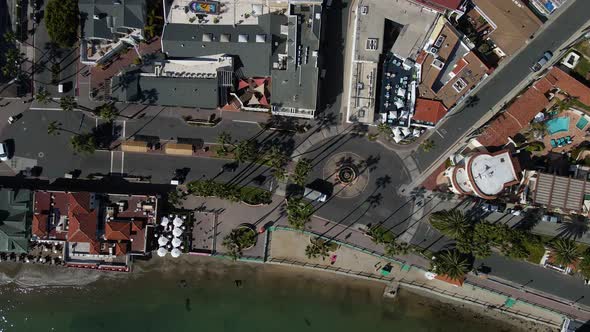 Birds-eye Top Down Aerial View of Beachfront in Avalon Catalina Island 4K Drone Footage