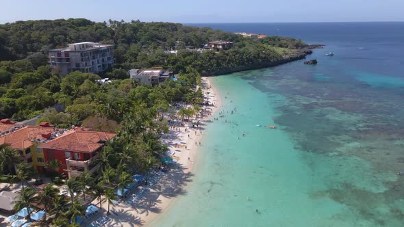 Drone footage of the beautiful Roatan island, Honduras. Over the beach. West Bay.