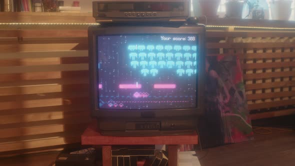 8-bit Game on TV Screen