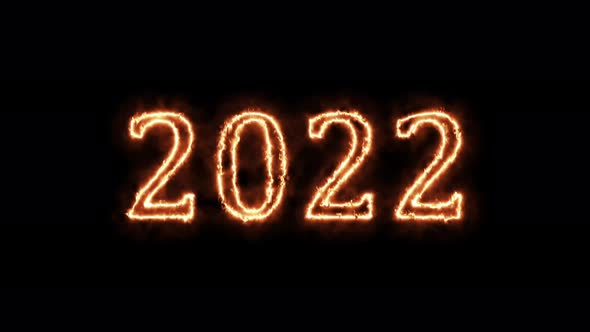 2022 is on fire. Animation on a black background burning in a flame. New Year.