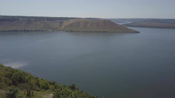 Bakota Bay, Ukraine, Scenic Aerial View To Dniester, Stones Above the Lake Blue Water, Sunny Day