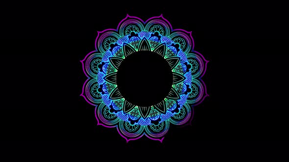 Mandala Abstract ornament multicolored neon line motion. 4k video pattern mandala India.