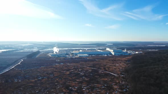 Industrial buildings from above. Aerial view of industrial zone and technology park