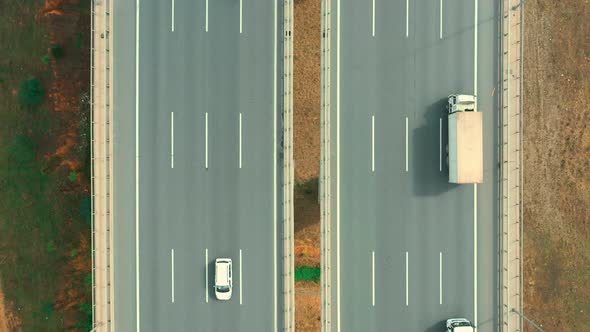 top view of highway and trucks