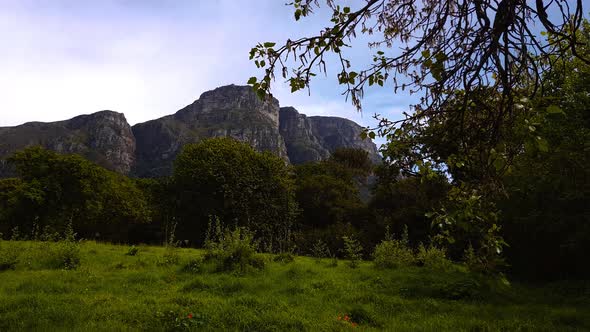 Handheld shot of Table Mountain. Wide shot with copy space on a sunny day.