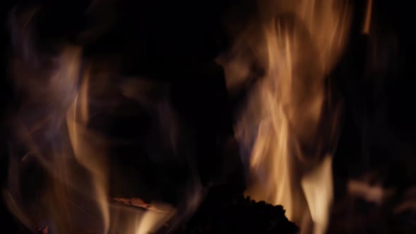 Closeup Of Fire Burning Logs In Slow Motion