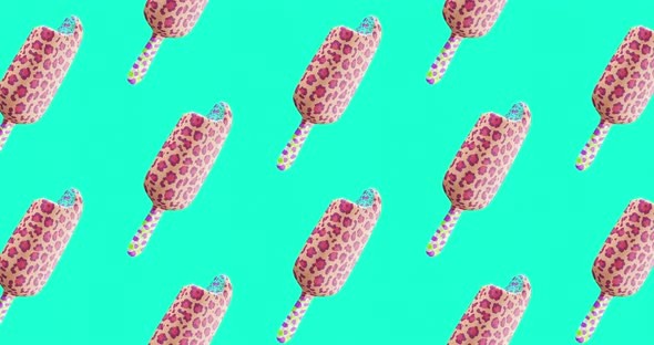 Minimal motion design. 3d creative leopard prints ice cream seamless pattern.