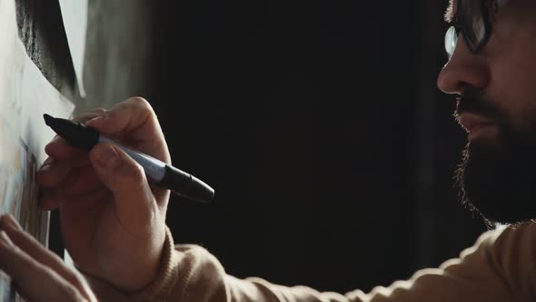 Businessman Makes Notes on the Wall. Idea, Thinking Design, Mind Map