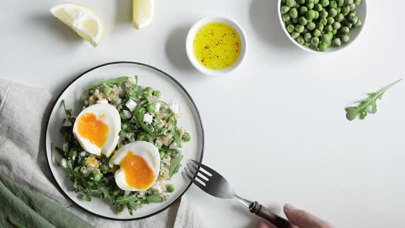 Quinoa with Arugula and Poached Egg Salad