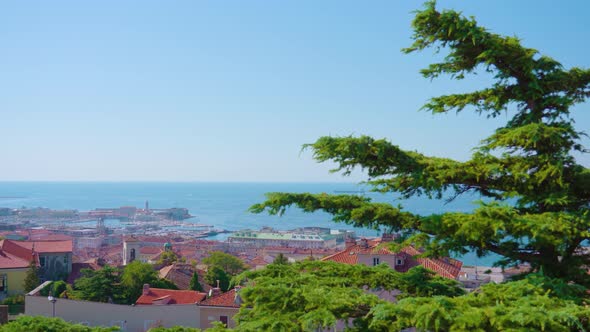 Panorama of Old Town on Blue Sea Beach From Observation Deck