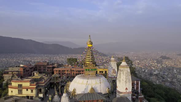 Black Kite passing by flying over Swayambhunath Stupa