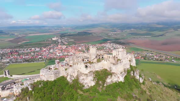 Aerial Drone View on Spis Castle, Slovakia, Ancient Castle, Spissky Hrad