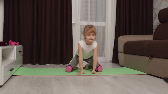 Child Kid Girl Doing Gymnastics Fitness Stretching Workout at Home Video Tutorial Distance Training