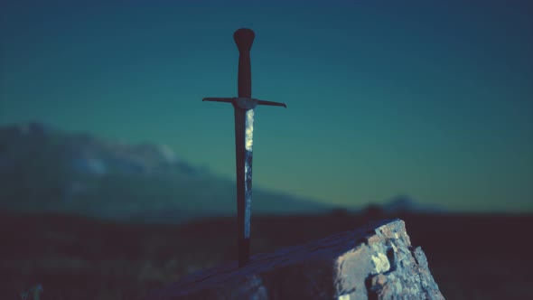 Famous Sword Excalibur of King Arthur in the Rock