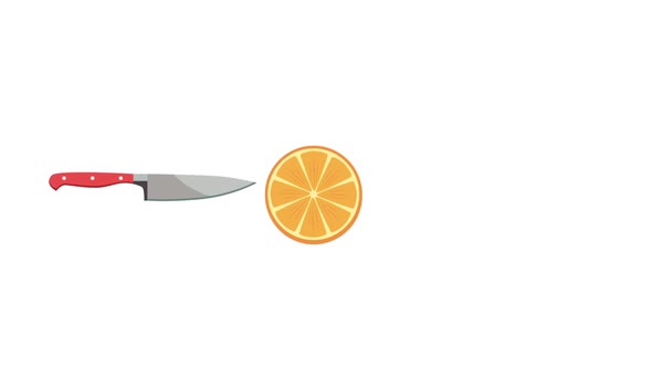 Knife Cutting Orange For Fresh Cocktail