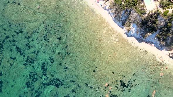 Elba Island, Italy. Amazing Downward Aerial View From Drone of Capo Bianco Beach Near Portoferraio