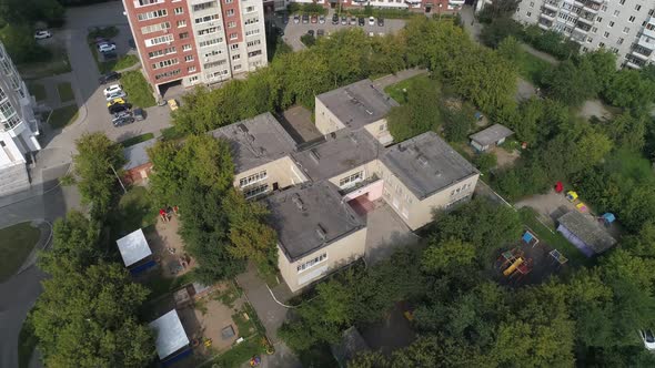Aerial view of empty preschool building in city 10