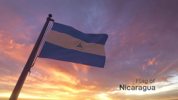 Nicaragua Flag on a Flagpole V3