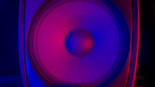 Playing Speaker Membranes Lit By Colourful Disco Neon Lights